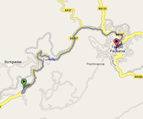 Mappa del percorso dalla Statale 127 a Via Limbara, 1 provenendo da Cagliari 